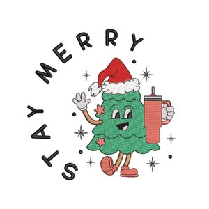 Stay Merry Embroidery Design, Merry Christmas Machine Embroidery Design, 4 sizes, Instant Download