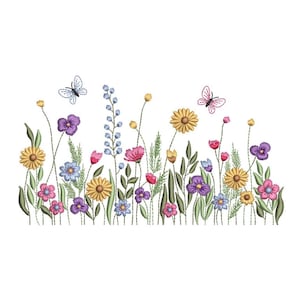 Wildflowers with butterflies Machine Embroidery Design, 4 sizes, Instant Download