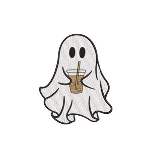 Ghost with Iced Coffee Embroidery Design, Halloween Machine Embroidery Design, 4 sizes, Instant Download