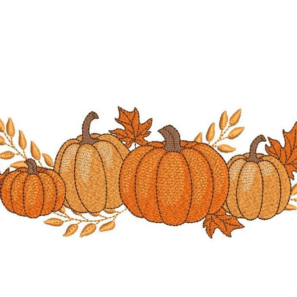 Autumn Pumpkins Embroidery Design, Fall Embroidery File, 3 sizes, Instant Download