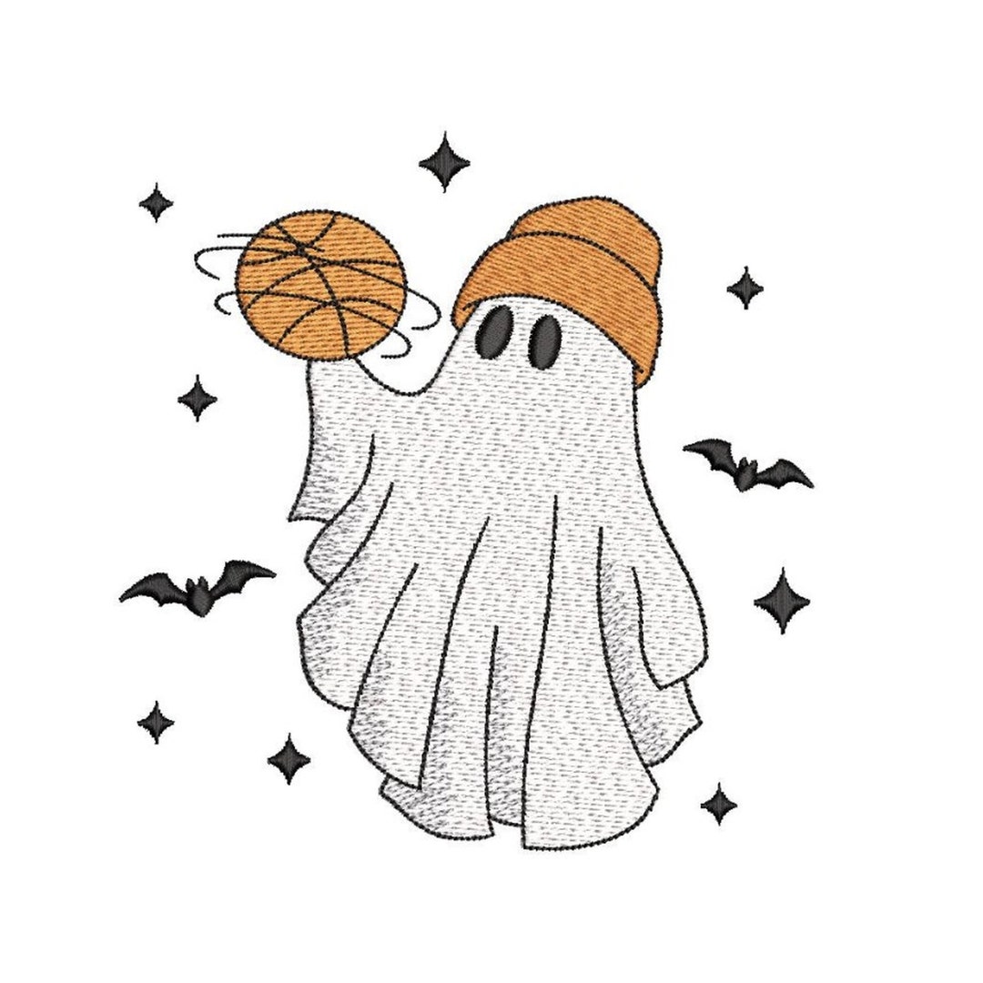 Halloween Basketball Ghost Embroidery Design, Halloween Machine