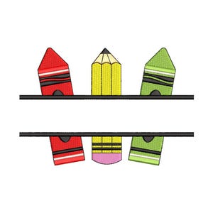 Split Buntstifte Stickdatei, Buntstift Stickdatei, Back to School Stickmuster, 3 Größen, Instant Download