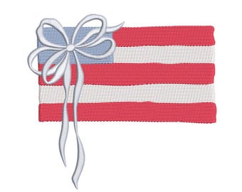 USA Flag Machine Embroidery Design 4th of July Independence Day Satin Bow Embroidery File, 4 sizes, Instant download