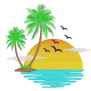 Palm Tree Embroidery Design, Summer Beach Embroidery Design, 5 sizes, Instant Download
