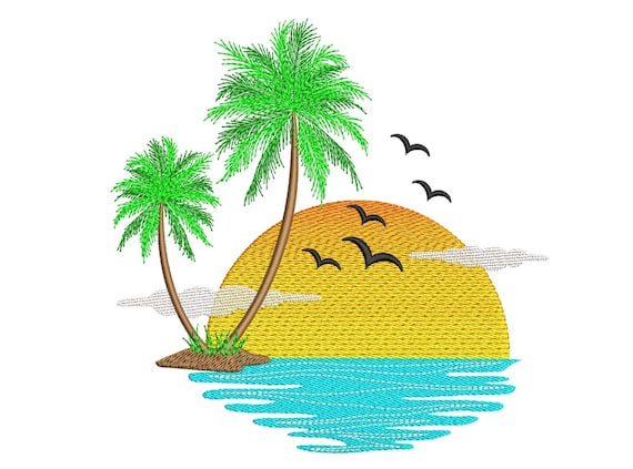 Palm Tree Embroidery Design, Summer Beach Embroidery Design, 5 sizes, Instant Download