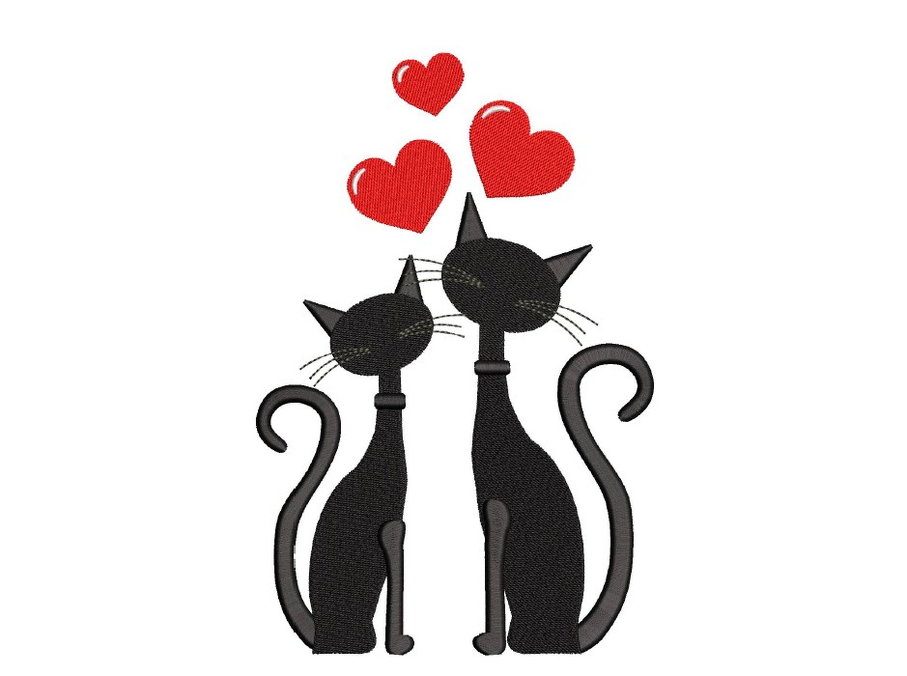 Two Black Cats in Love Embroidery Design Valentines Day Machine