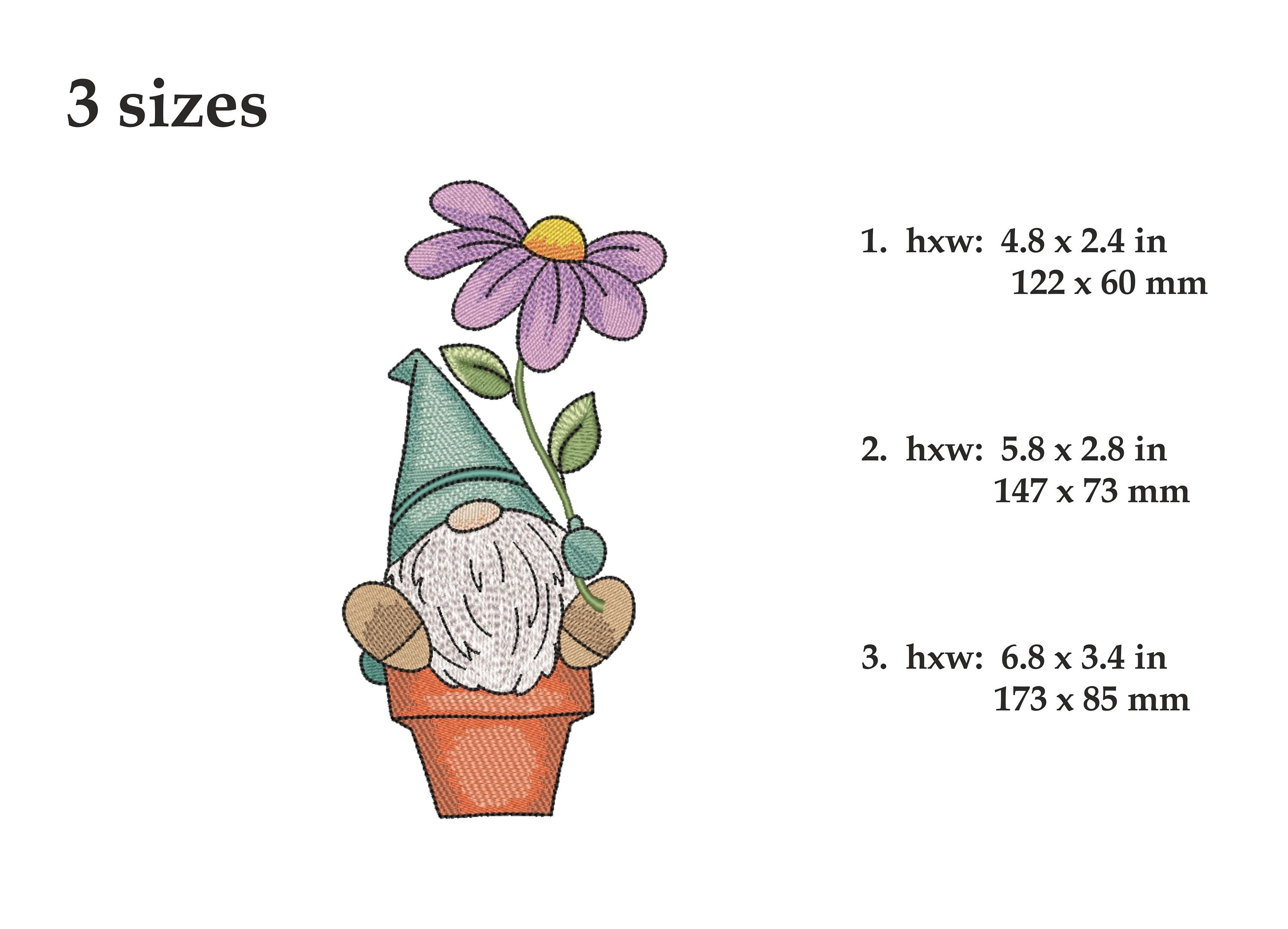 Gnome with a flower embroidery design 3 sizes instant  etsy
