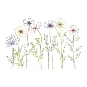 Wildflowers Machine Embroidery Design, 4 sizes, Instant Download