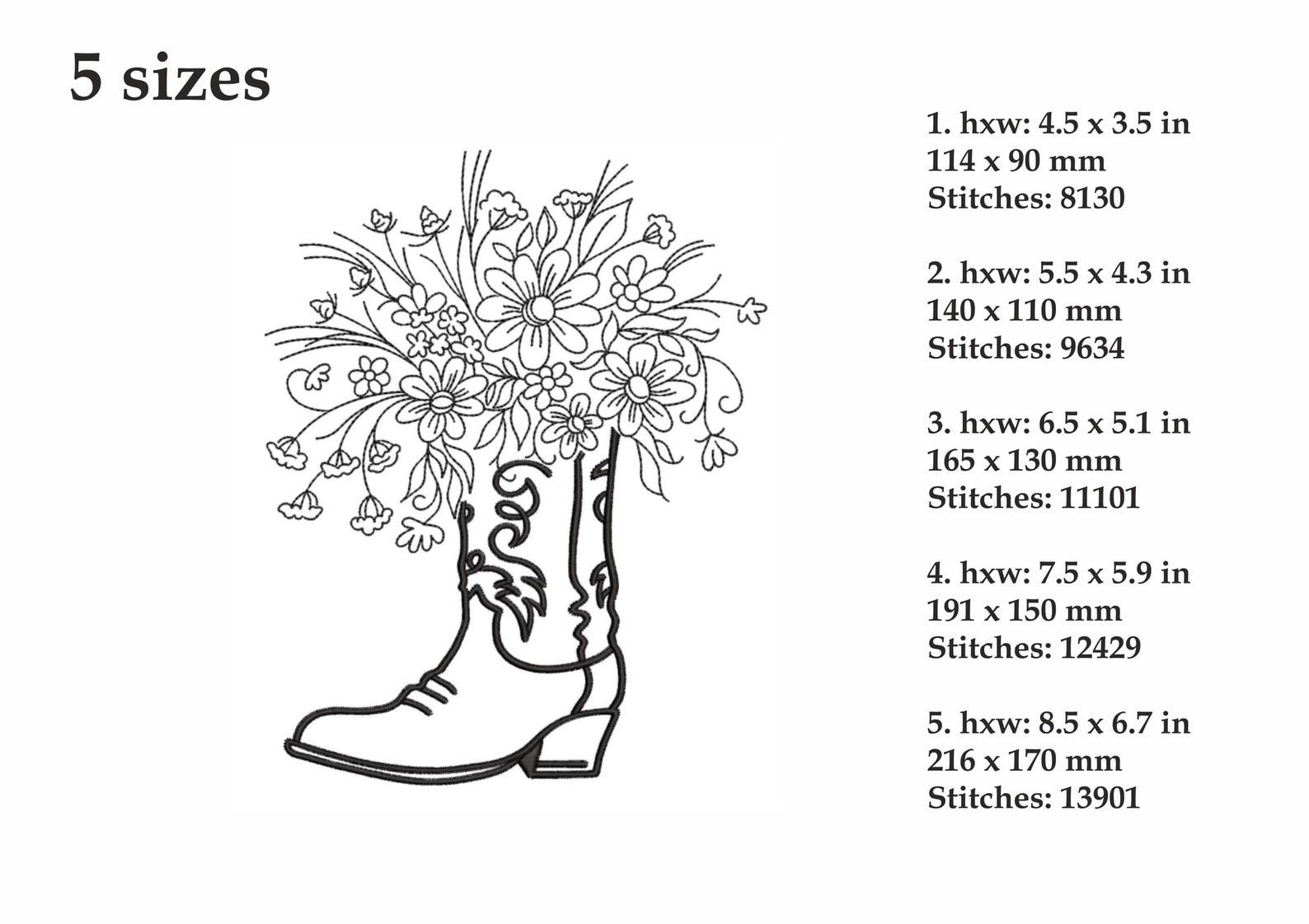 Cowboy Boot Machine Cowboy Boots Machine Embroidery Design, Floral Boots Embroidery File ...