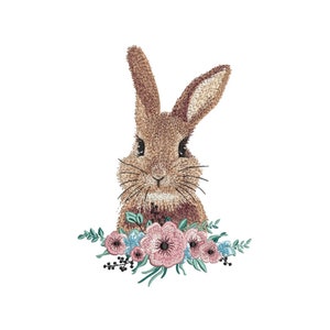 Diseño de bordado de conejito floral, 3 tamaños, Descarga instantánea