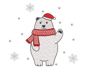 Christmas Bear Machine Embroidery File Instant Download Holiday Winter Cute Bear Pattern Xmas Decor Gift Idea Cozy Warm Fun 5x7 6x10 8x8