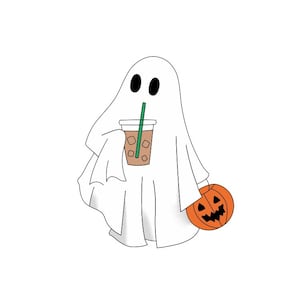 Cute Ghost Drinking Coffee Png, Ghost Ice Coffee png, Halloween Ghost Png, Halloween Ghost Png, Ghost Png, Stay Spooky Png