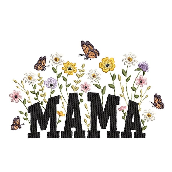 Mama Flower Embroidery Design, 3 sizes, Instant Download