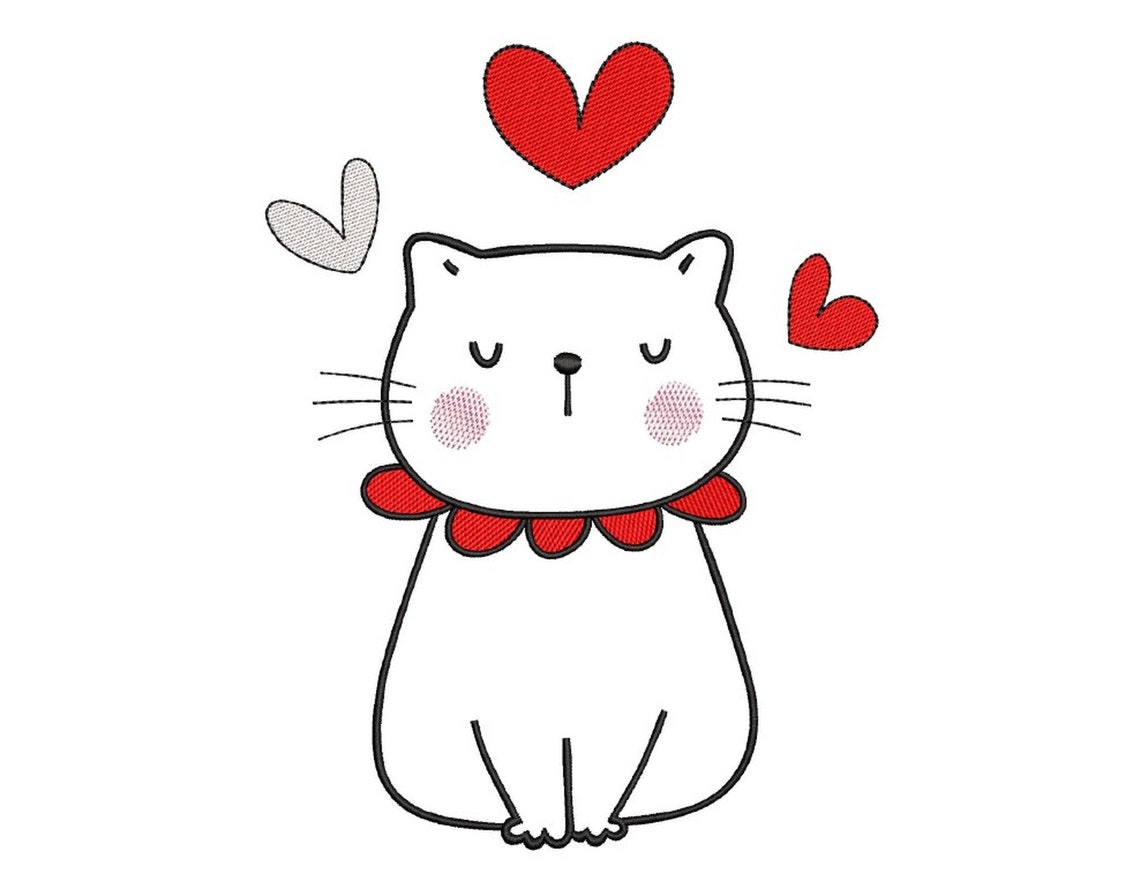 Cat Embroidery Design Valentine's Day Embroidery File 2 | Etsy