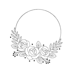 Floral Frame Embroidery Design, 6 sizes, Instant Download
