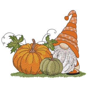 Fall Gnome Embroidery Design, 3 sizes, Instant Download