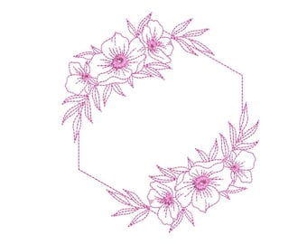 Floral Frame Embroidery Design, 5 sizes, Instant Download