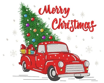 Conception de broderie de camion de Noël, Fichier de broderie d’arbre de Noël, 5 tailles, téléchargement instantané