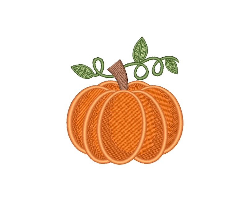 K&ouml;nnte beinhalten: Ein kleiner orangefarbener K&uuml;rbis mit einem gr&uuml;nen Stiel und Bl&auml;ttern. Der K&uuml;rbis ist ein einfaches, cartoonartiges Design.