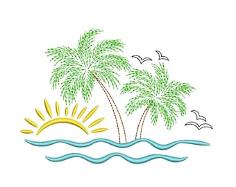 Palme Stickdatei, Stickdatei Sommer Strand, 4 Größen, Instant Download