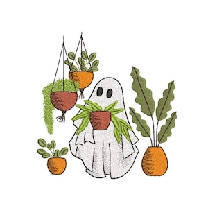 Floral Ghost Embroidery Design, Halloween Ghost Embroidery Design, 3 sizes, Instant Download