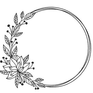 Motif de broderie couronne de fleurs, 5 tailles, téléchargement immédiat