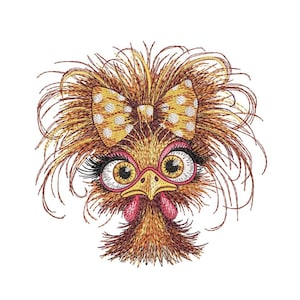 Funny Crazy Chicken Embroidery Design, Cute Chicken Machine Embroidery File, 3 sizes, Instant Download