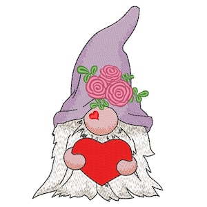 Instant Download 4 sizes Valentine Gnome Embroidery Design Happy Valentine's Day Embroidery File