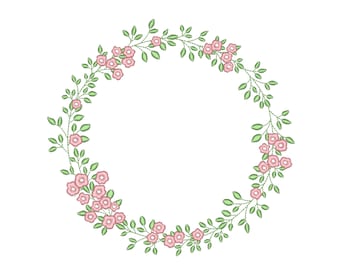 Flower Wreath Embroidery Design,  6 sizes, Instant Download