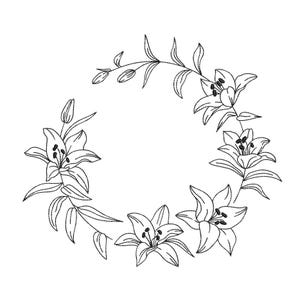 Lily Flower Wreath Embroidery Design, 6 sizes, Instant Download
