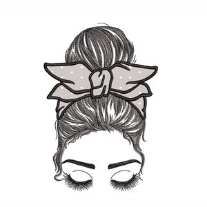Messy Bun Mom Applique Embroidery Design, 3 sizes, Instant Download