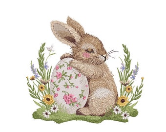 Diseño de bordado de conejito de Pascua adorable, 3 tamaños, descarga instantánea.