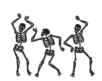 Diseño de bordado de esqueletos bailando, diseño de bordado de máquina de Halloween, 3 tamaños, descarga instantánea