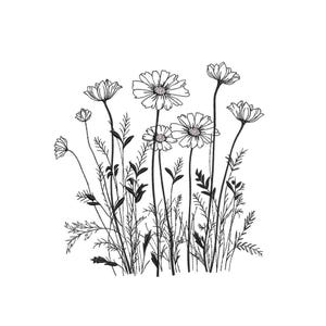 Black and White Wildflowers Machine Embroidery Design, 5 sizes, Instant Download