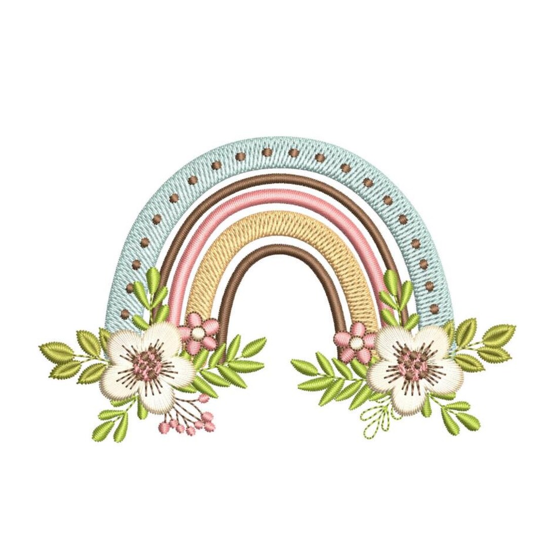 Floral Rainbow Embroidery Design, 4 Sizes, Instant Download - Etsy