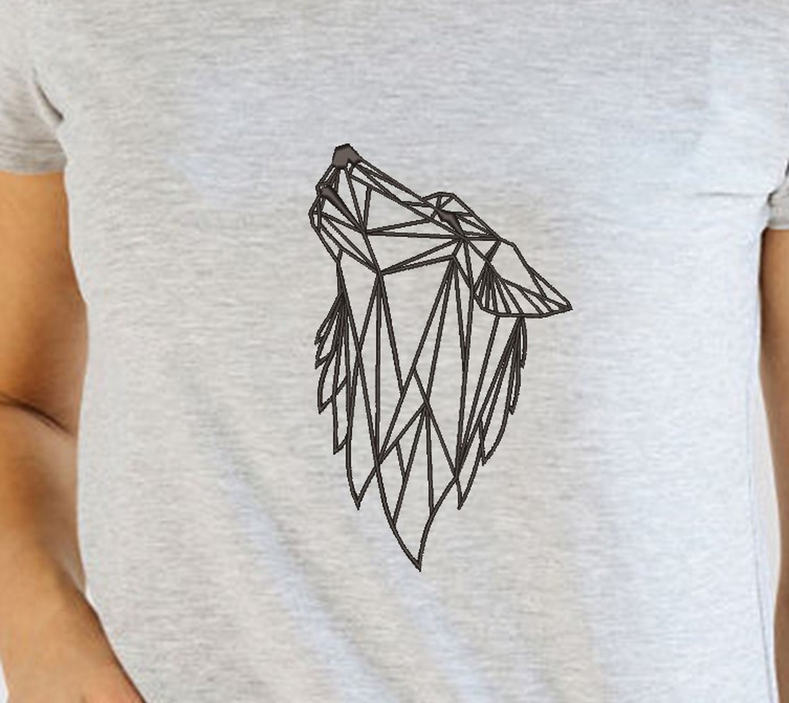 Geometric wolf head embroidery design 4 sizes instant  etsy