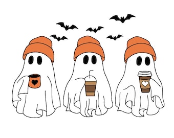 Cute Halloween Ghosts Drinking Coffee Png, Ghost with Coffee, Fall Coffee Png, Cute Ghost Png,Spooky Coffee Lovers, Halloween Gift