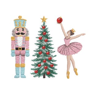 Christmas Tree Nutcracker Tin Soldiers and Ballerina Embroidery Design, 3 sizes, Instant Download