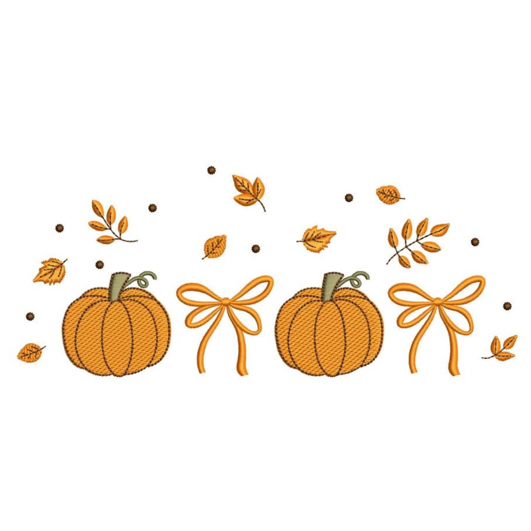 Coquette Bow Embroidery Design Pumpkin Fall Leaves Machine Embroidery ...