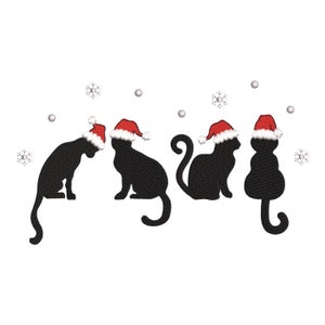 Christmas Cats with Snowflakes Embroidery Design, Merry Christmas Machine Embroidery Design, 4 sizes, Instant download