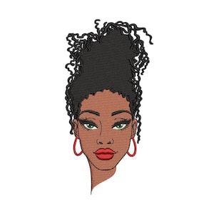Black Woman Embroidery Design African American Lady Machine Embroidery File 3 Sizes for 5x7 6x10 7x12 Hoop Instant Download Portrait Art