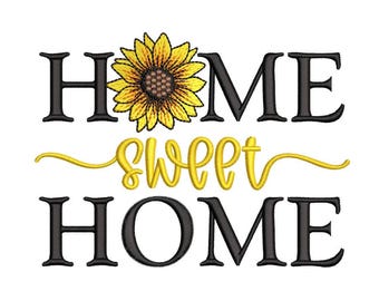 Sweet Home Embroidery Design, plik do haftu słonecznika, 3 rozmiary, natychmiastowe pobranie