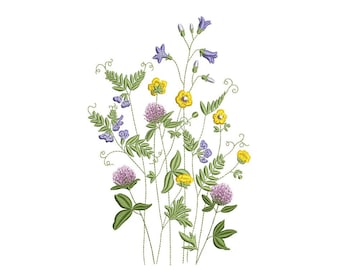Wildflowers Machine Embroidery Design, 4 sizes, Instant Download