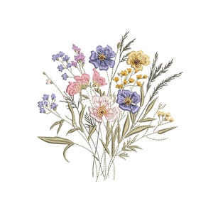 野の花の機械刺繍デザイン、3 サイズ、即時ダウンロード