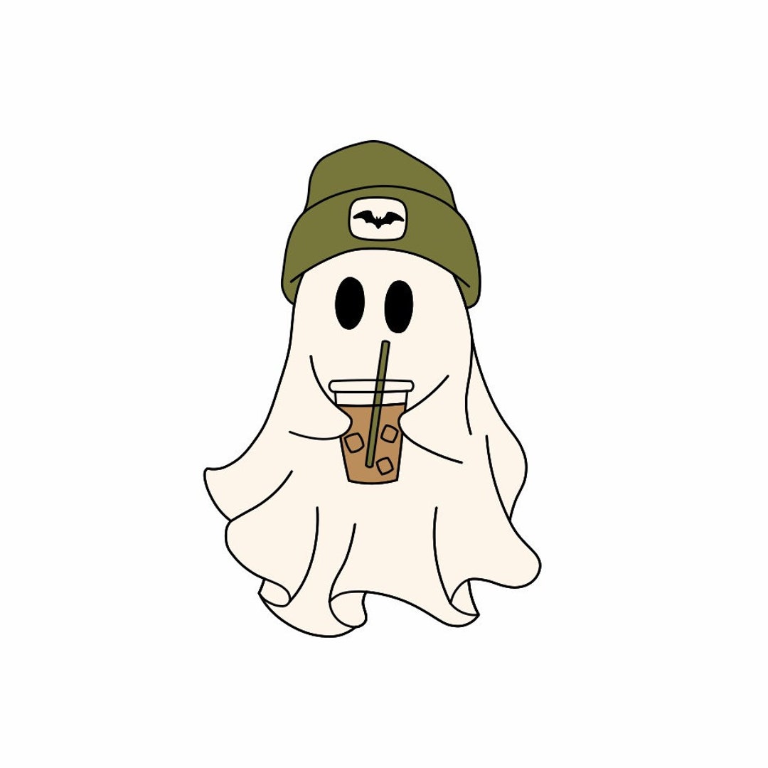Cute Ghost Drinking Coffee Png, Ghost Ice Coffee Png, Halloween Ghost