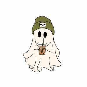 Cute Ghost Drinking Coffee Png, Ghost Ice Coffee png, Halloween Ghost Png, Stay Spooky Png