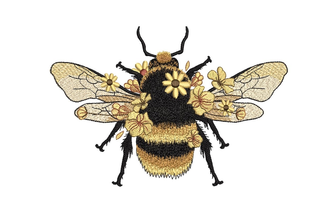 Floral Bumblebee Machine Embroidery Design, 3 Sizes, Instant Download Etsy