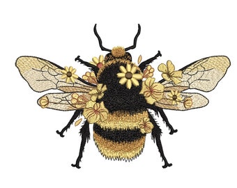 Floral Bumblebee Machine Embroidery Design, 3 sizes, Instant Download