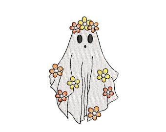 Cute Ghost Embroidery Design Spooky Season Halloween Floral Ghost Machine Embroidery File for Hoop 4x4 5x7 Digital Instant Download