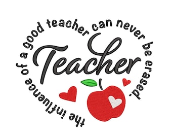 Teacher Heart Embroidery Design, Back to School Embroidery, Teacher Gift Embroidery Design, 4 sizes, Instant download